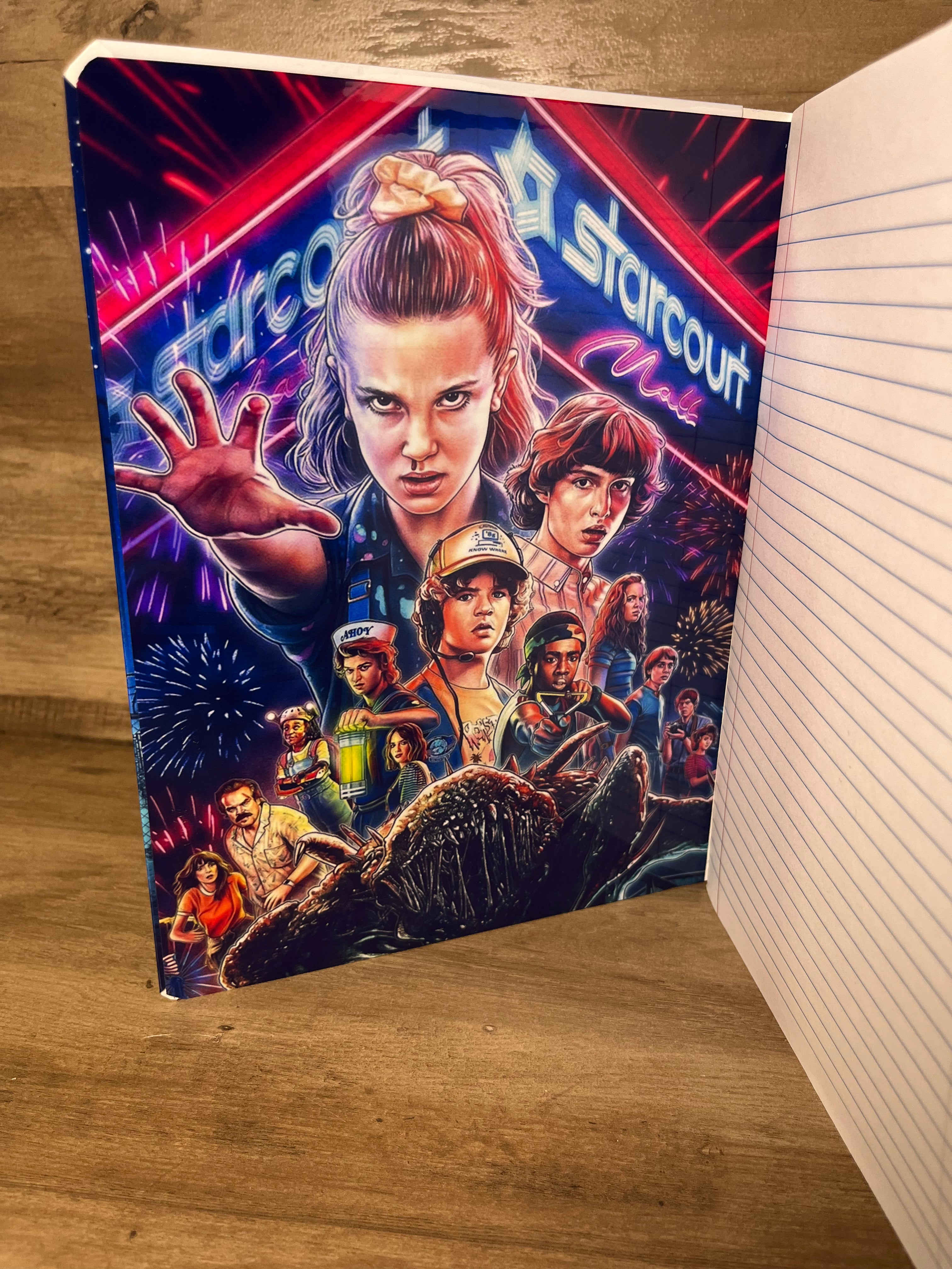 Upside Down Quad Design Notebook with Demogorgon-themed bookmarker