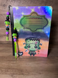 Cute Frankenstein Halloween Notebook With Bookmarker & Mechanical Pencil Set