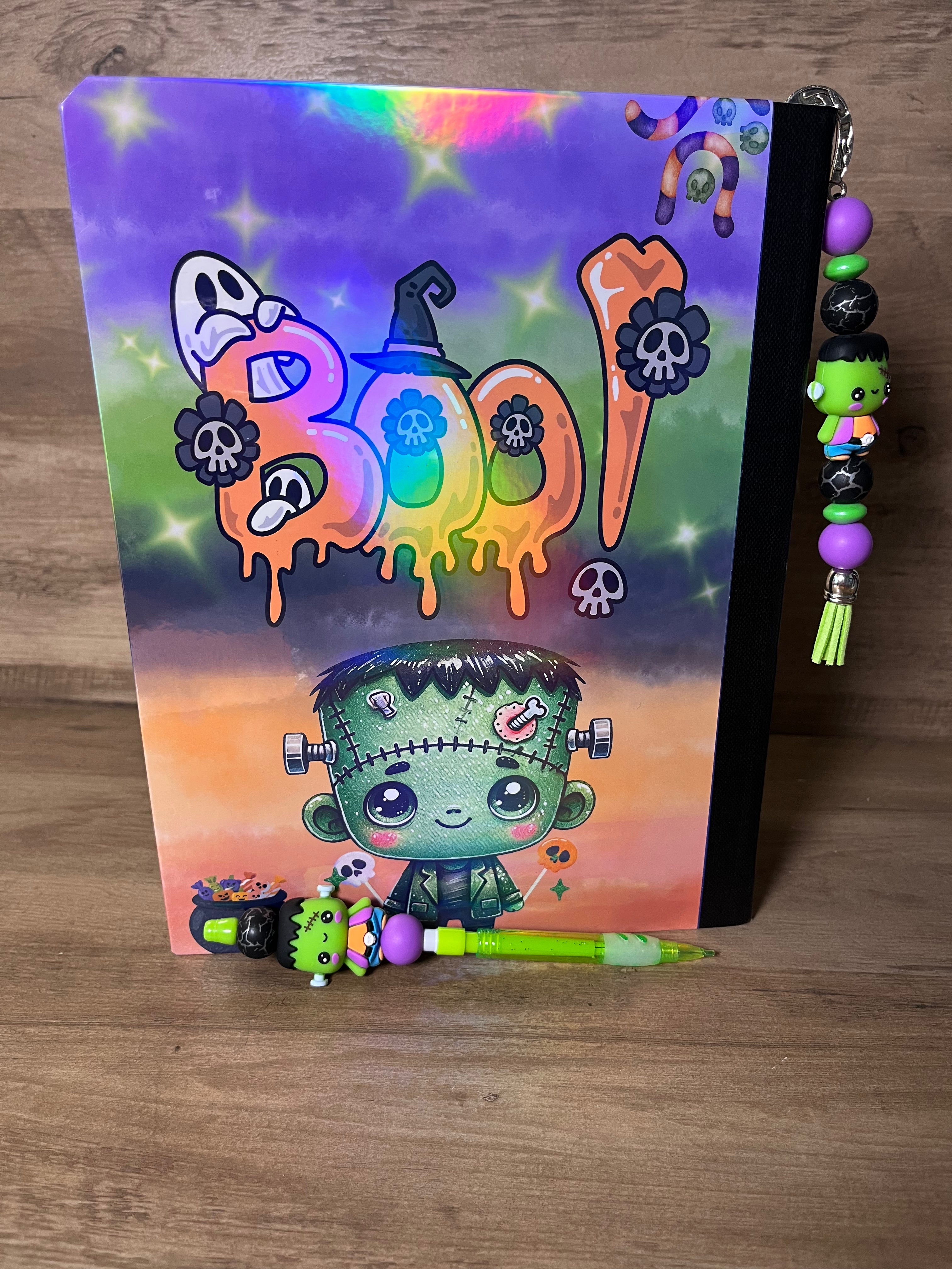 Cute Frankenstein Halloween Notebook With Bookmarker & Mechanical Pencil Set