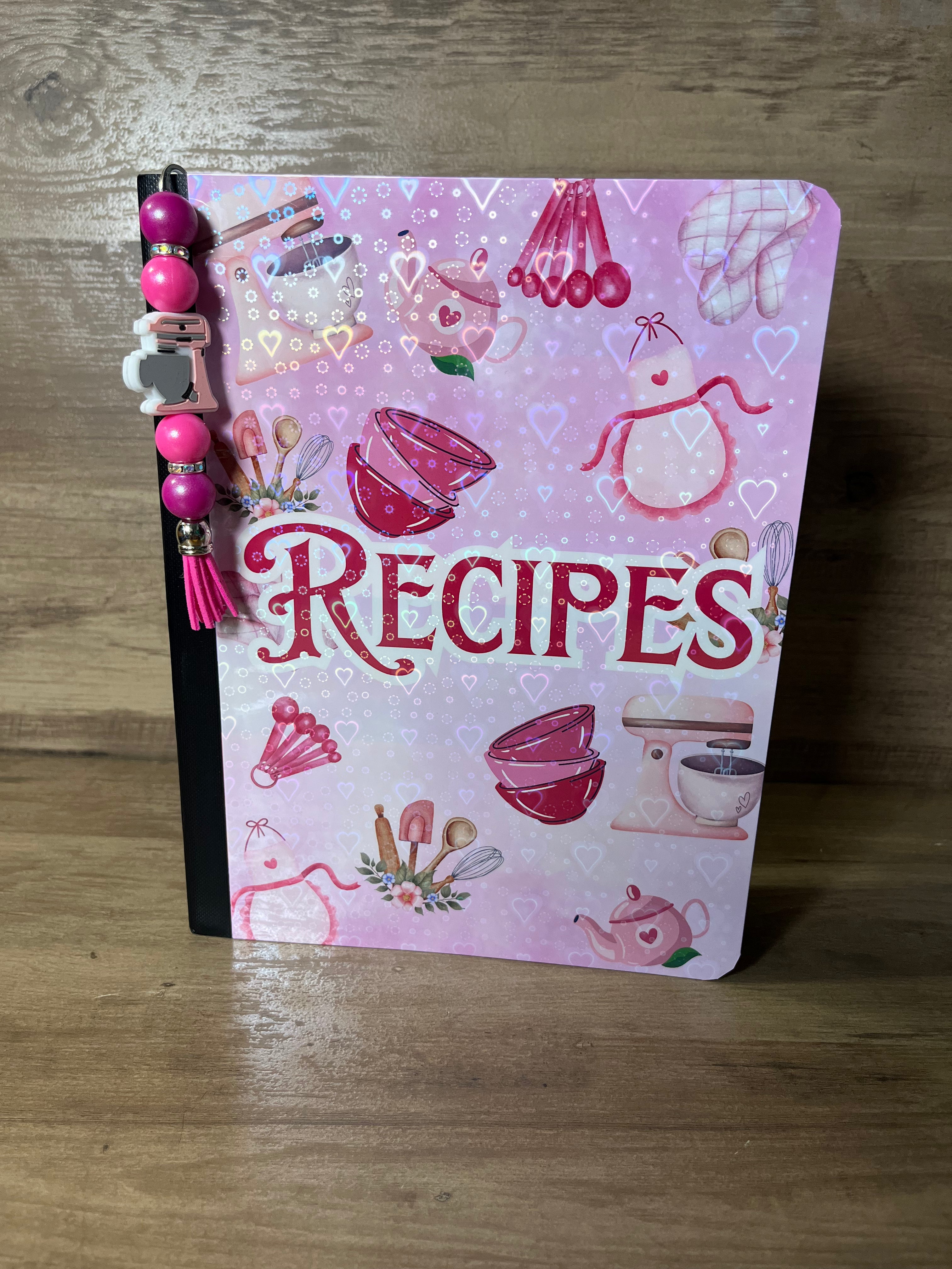 Pink Baking Recipe Notebook With Matching Beaded Bookmark