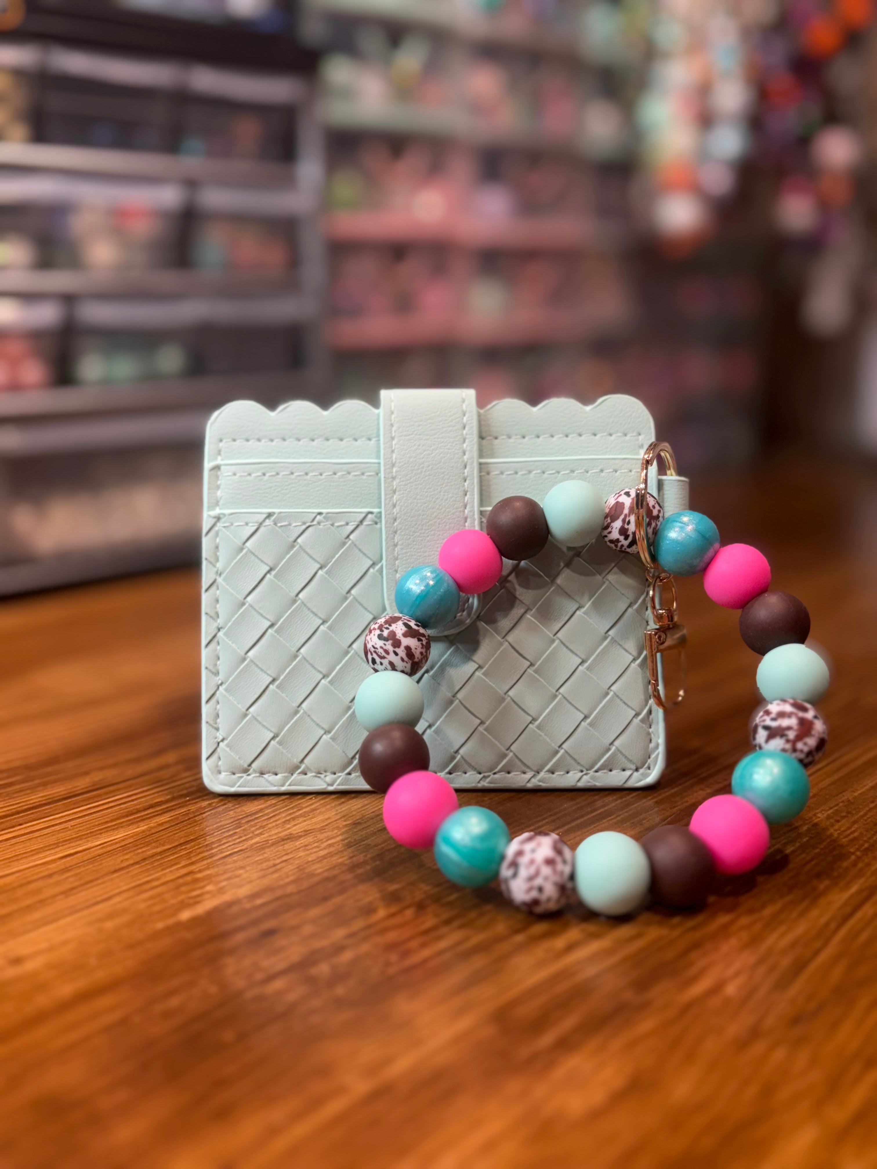 Mint Scalloped Wallet & Cow Print Wristlet Combo Set