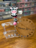 Cow Badge Reel – Pink & Cow Print Beads