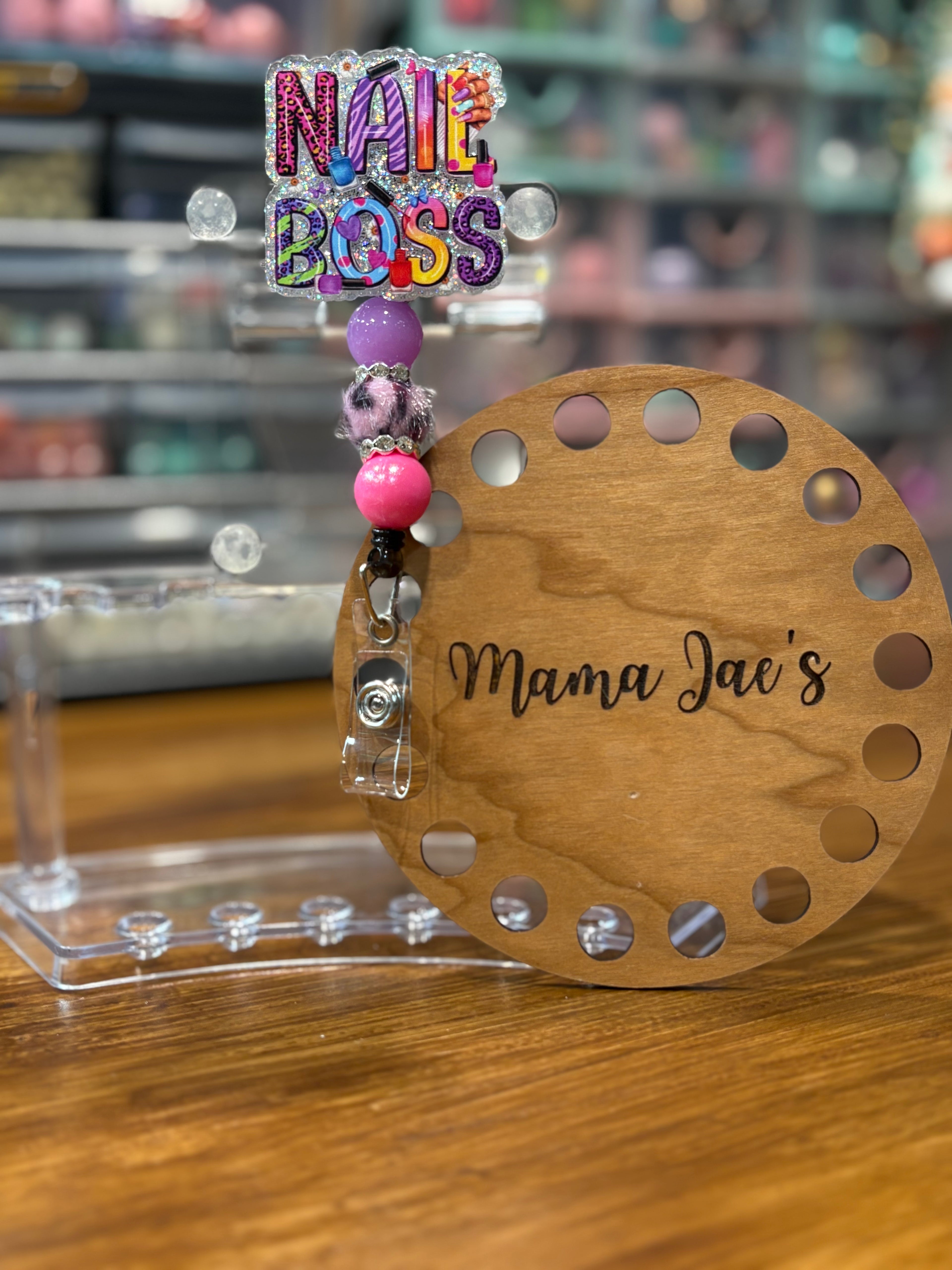 Nail Boss Badge Reel – Glam & Colorful Bead Style