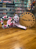 Pink Paisley Set-Hand Sanitizer Wristlet Combo with Puffball