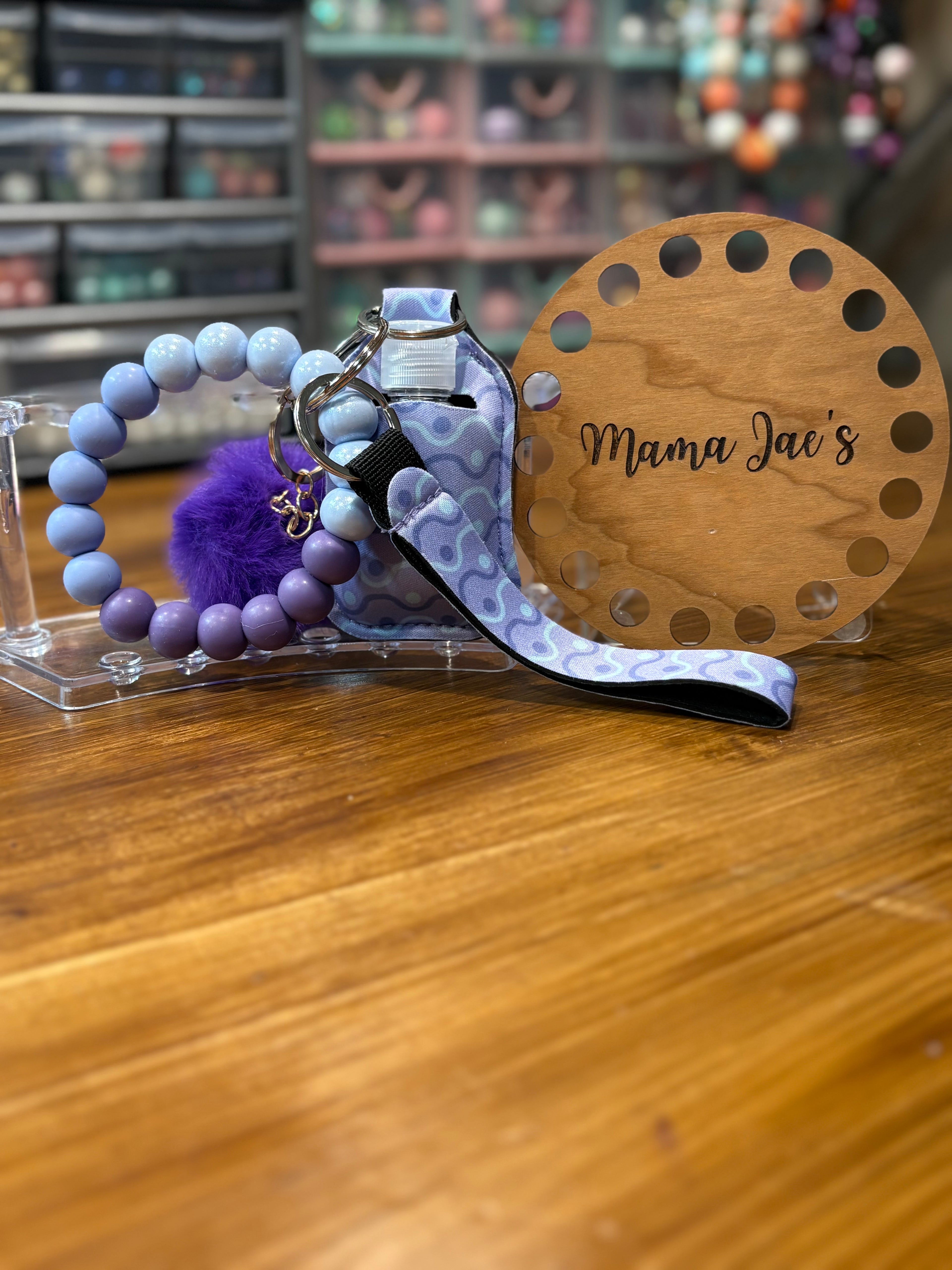 Purple Waves Hand Sanitizer Wristlet Combo with Puffball
