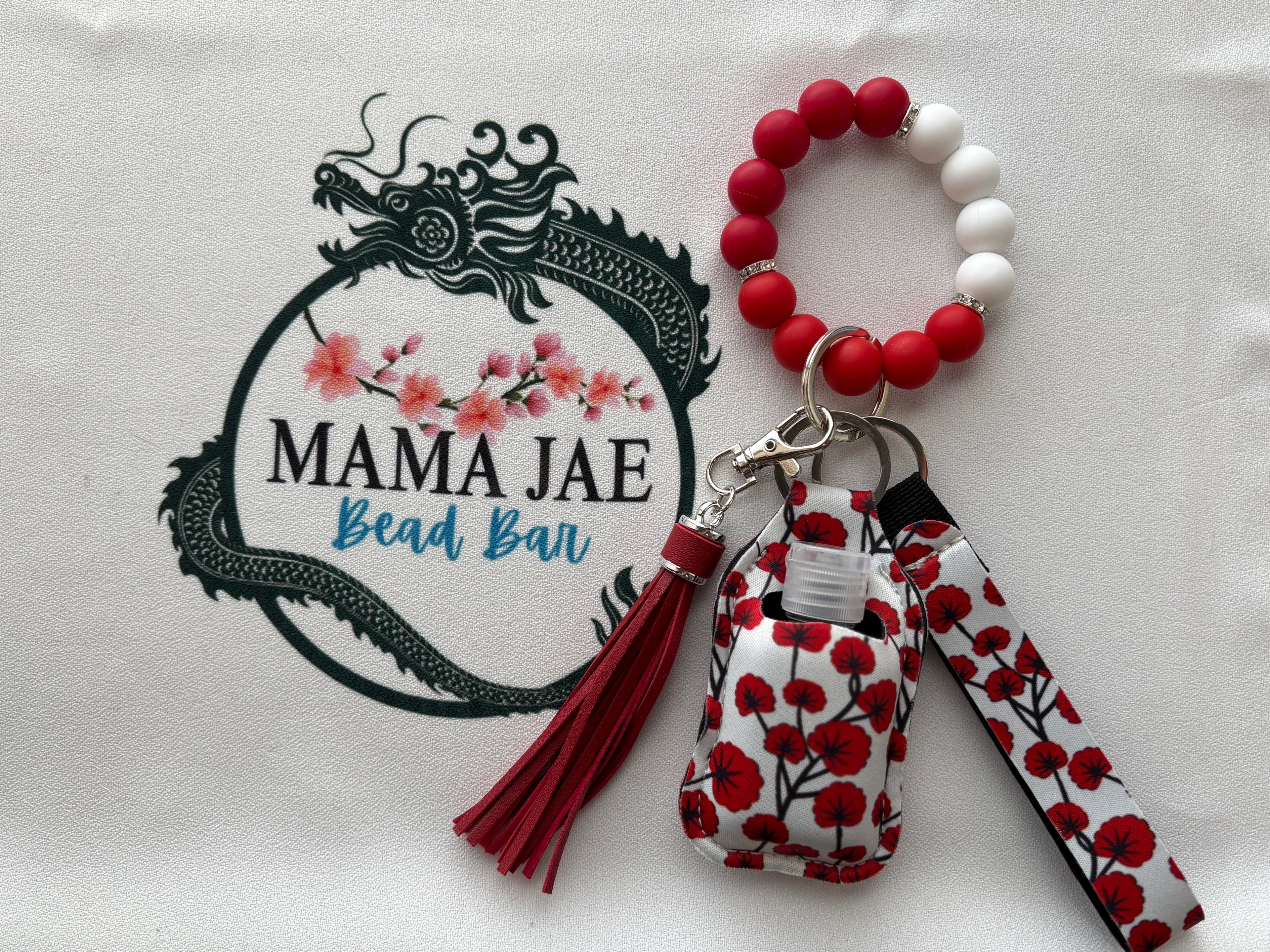 Red Poppy Wristlet Keychain Set
