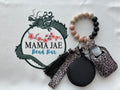 Neutral Leopard Beaded Wristlet Keychain with Tassel & Hand Sanitizer Holder