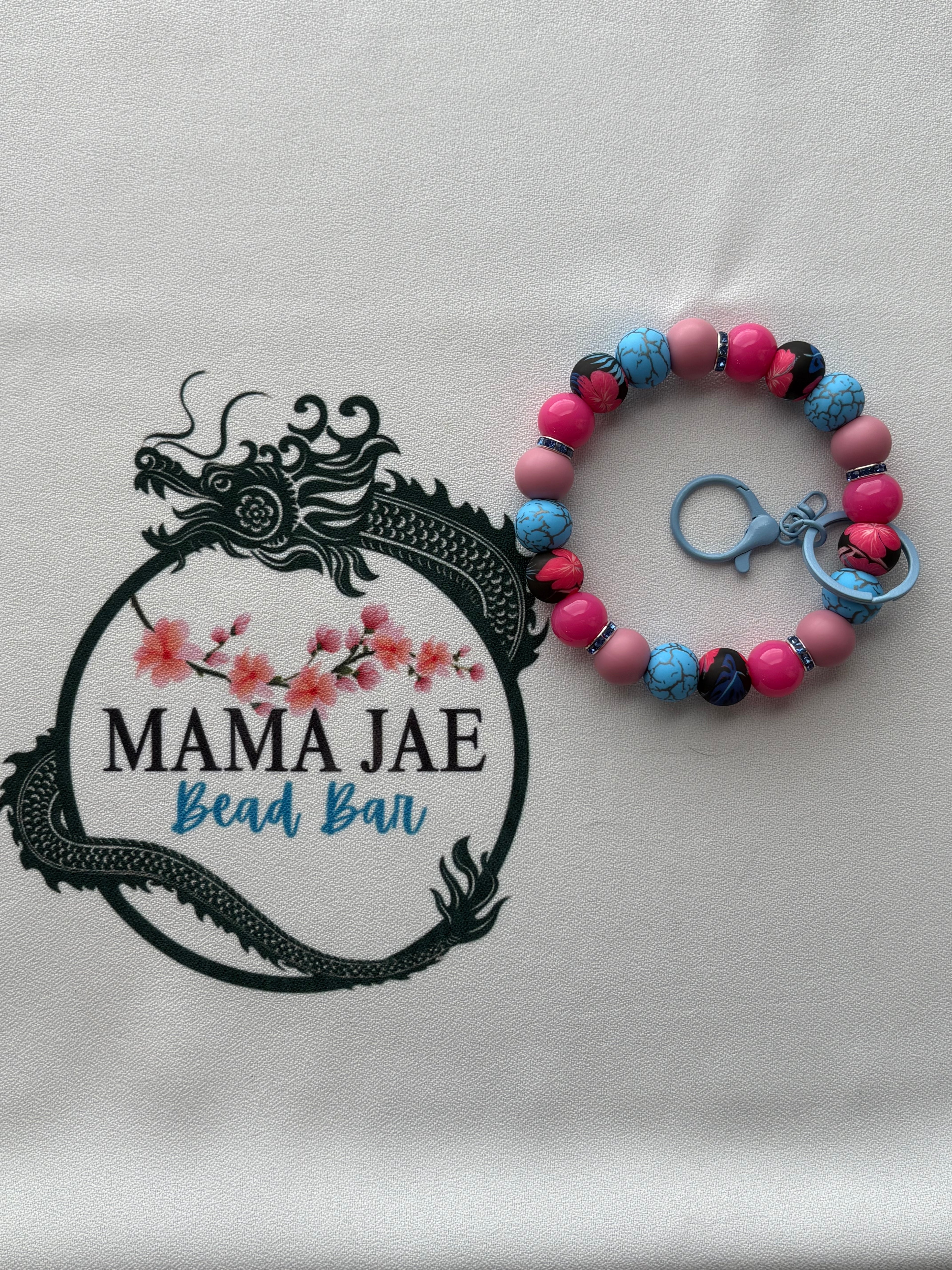 Pink & Turquoise Floral Wristlet Keychain