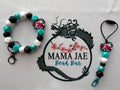 Teal & Black Beaded Wristlet with Matching Freshie Holder Charm – 2-Piece Set