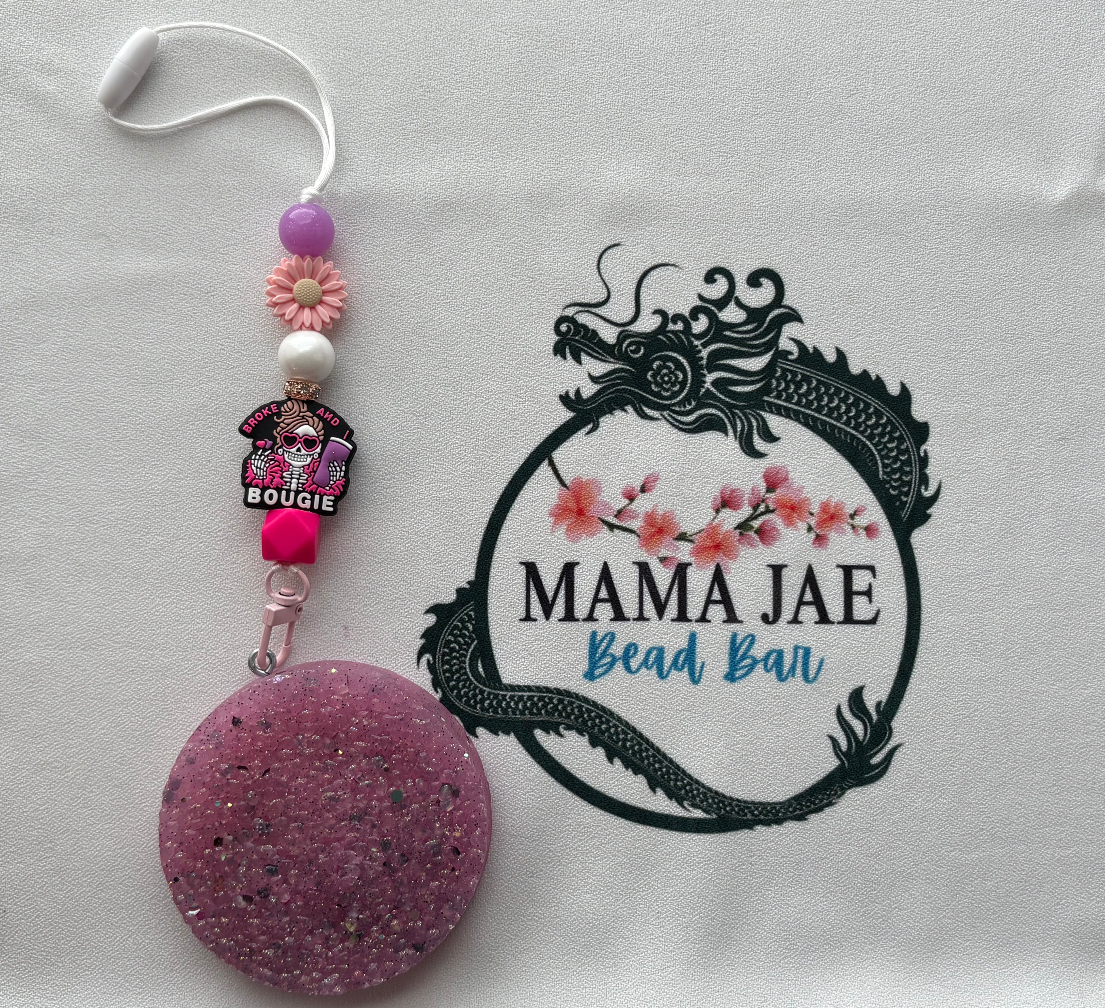Car Freshie Holder – Pink Skeleton Rearview Mirror Charm