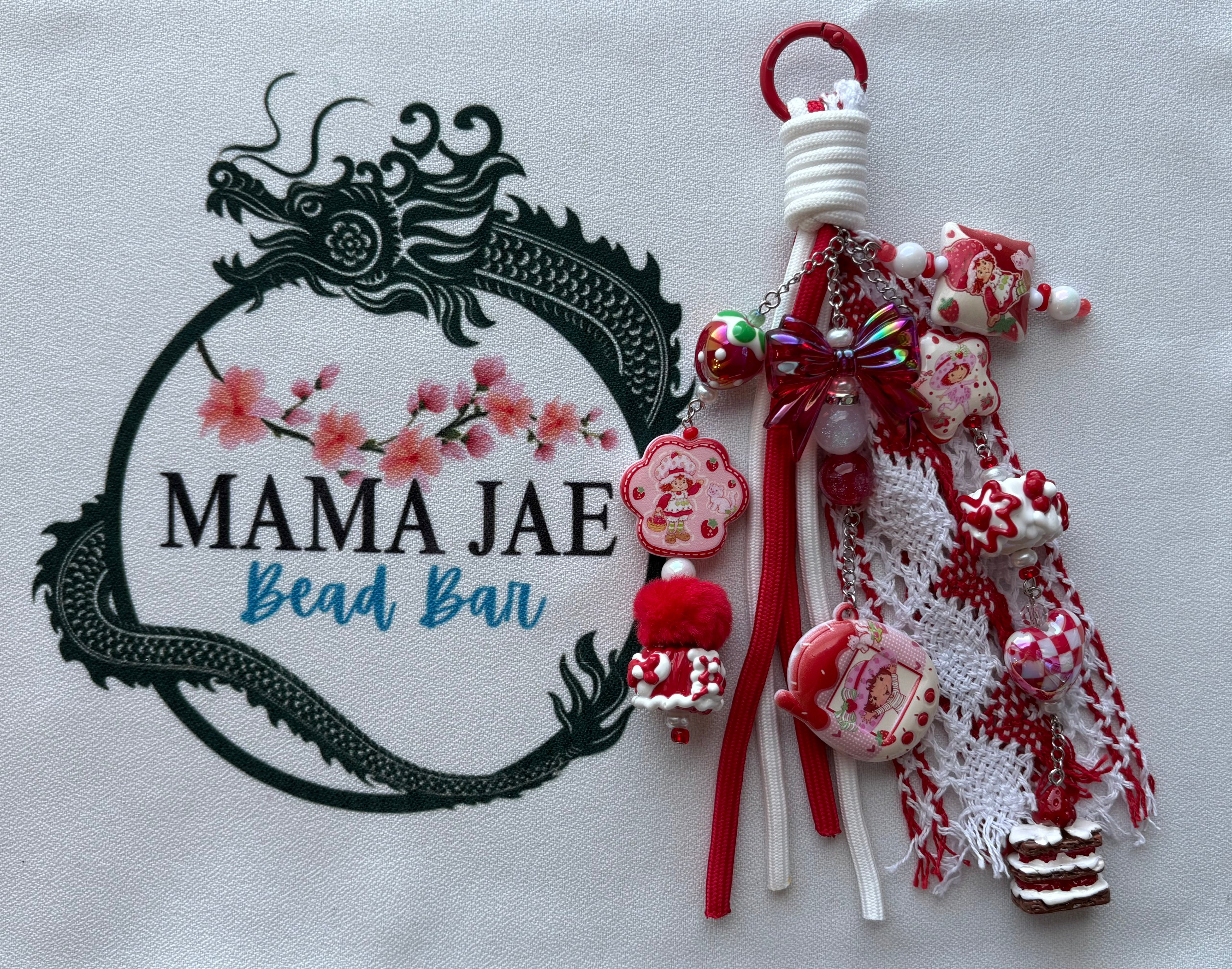 Strawberry Sweet Phone Charm – Red & White Kawaii Bag Charm Wristlet