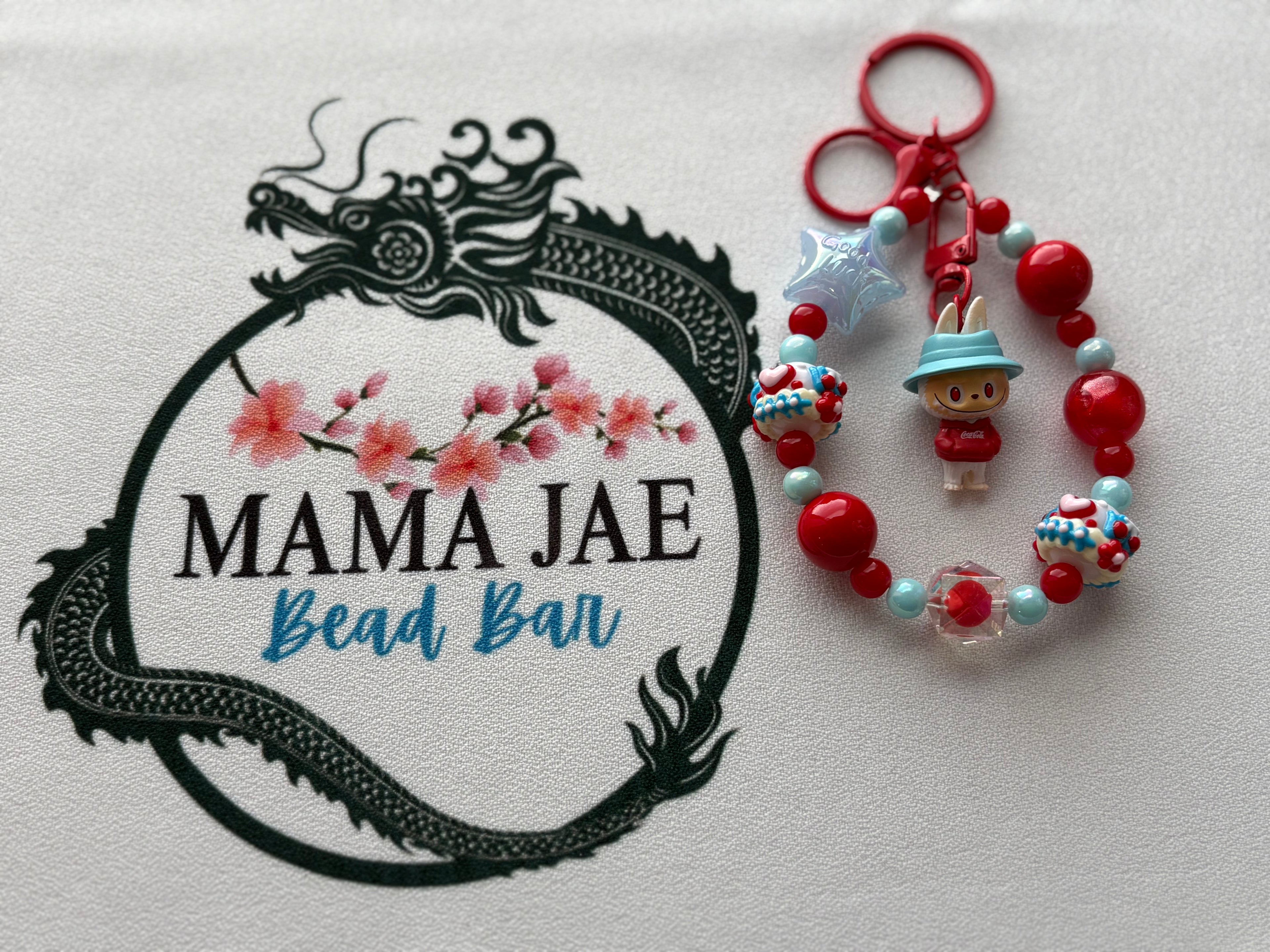 Red & Aqua Kawaii Phone Charm – Sweet Treat Beaded Bag Charm Wristlet