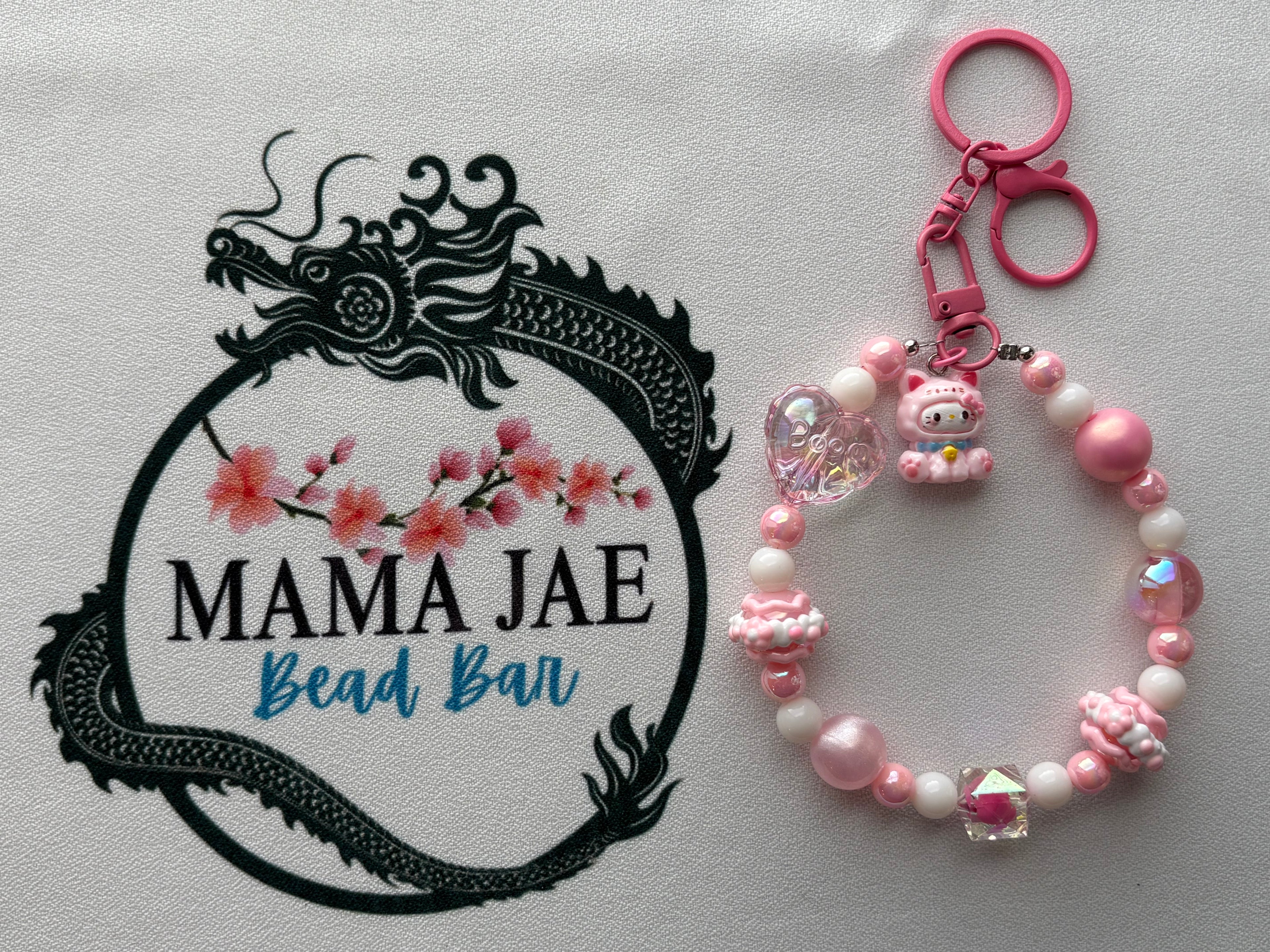 Pink Kawaii Bunny Phone Charm – Beaded Bag Charm Wristlet